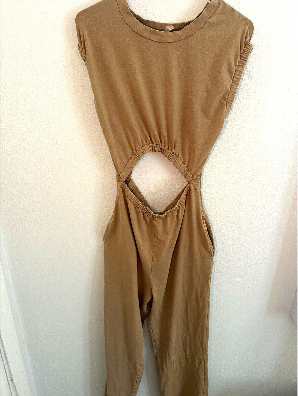 FP Movement Free People Jumpsuit XS Tan Open Back Cutout Harem One Piece